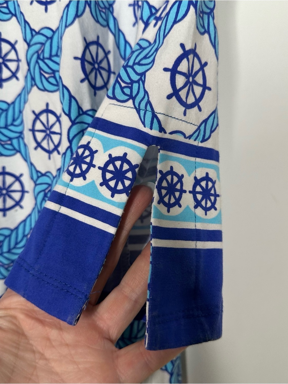 REZOBAY Luxury Resort Wear Nautical Ship Wheel Rope Print Tunic Top Size Small - Picture 8 of 9